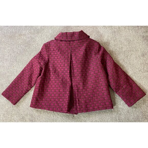 Isaac Mizrahi Double-Breasted Fuchsia Silver Sparkles Jacquard Coat Size 8 - Picture 2 of 11